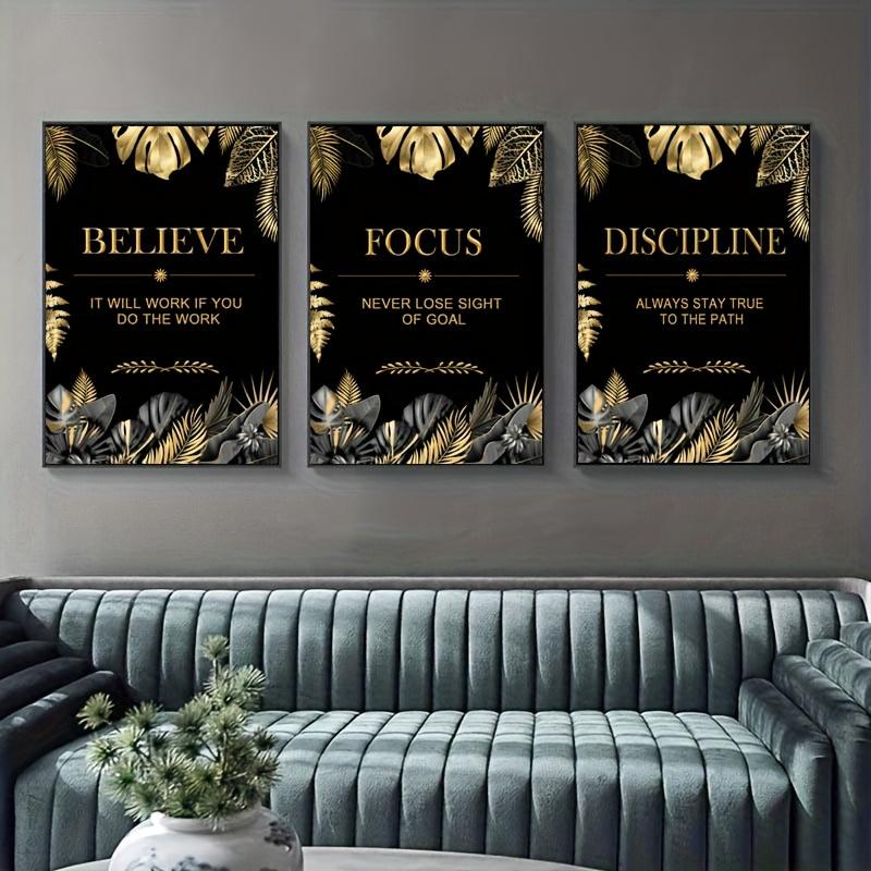3pcs gold, leaves, text - Mode - Canvas Wrap Ready 评论和价格