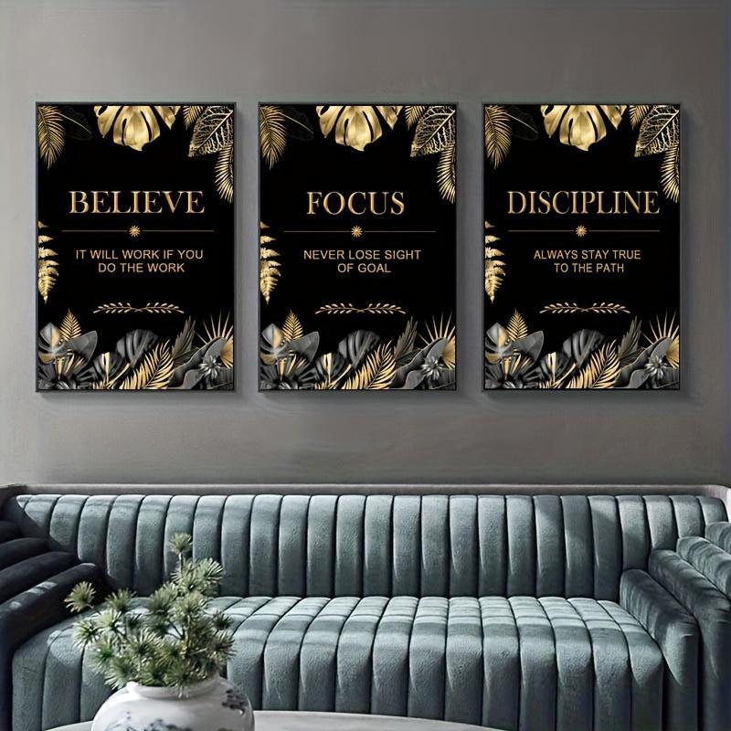 3pcs gold, leaves, text - Mode - Canvas Wrap Ready 评论和价格