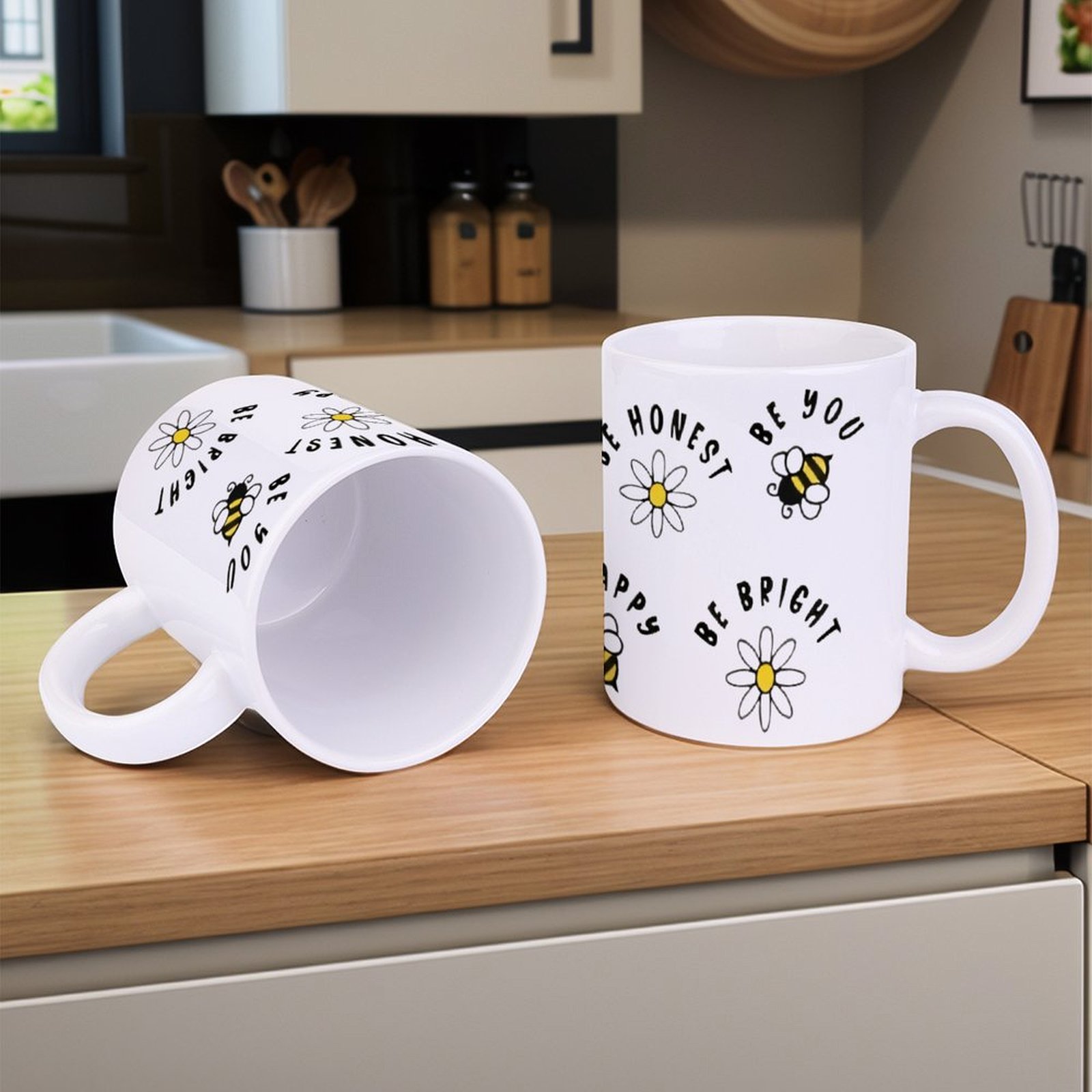 Four Stickers With Bees And Da - Sublimation Mug White 评论和价格